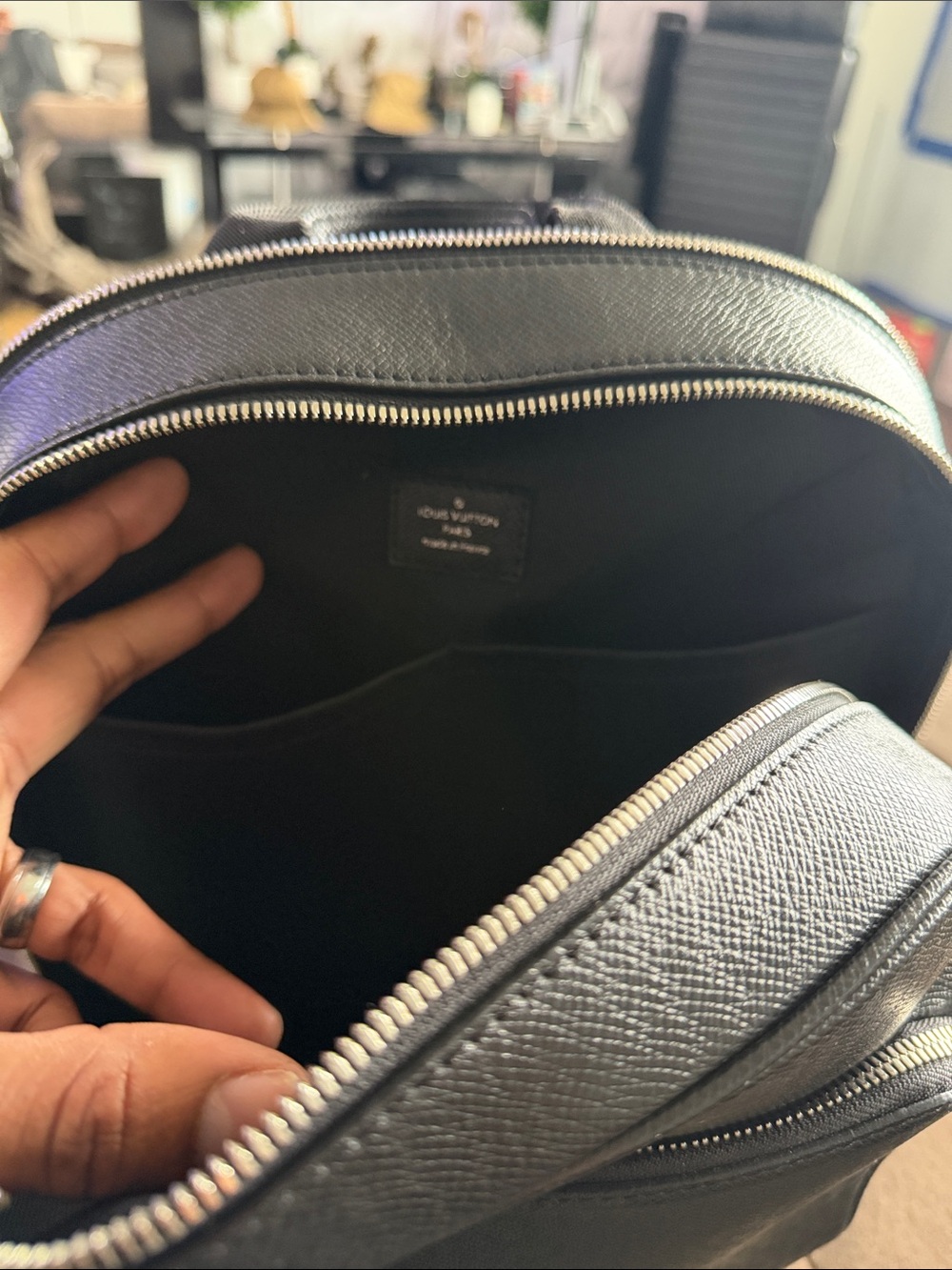 Louis Vuitton Black Textured Leather Backpack - Picture 4 of 15